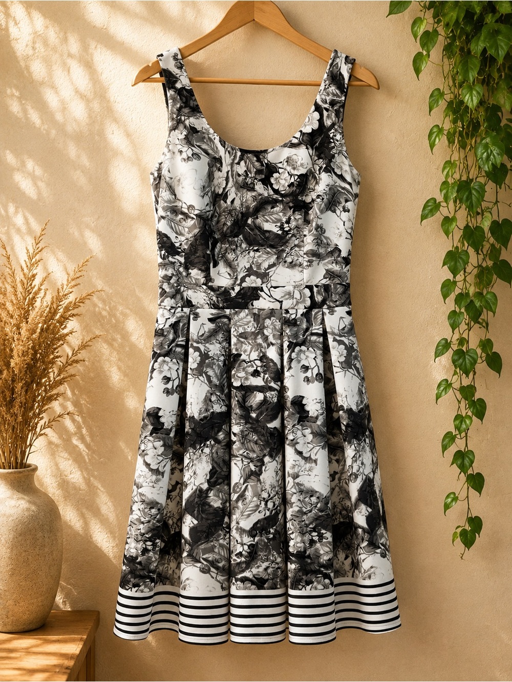 Robert Rodriguez Floral Fit & Flare Dress Black White Size 2